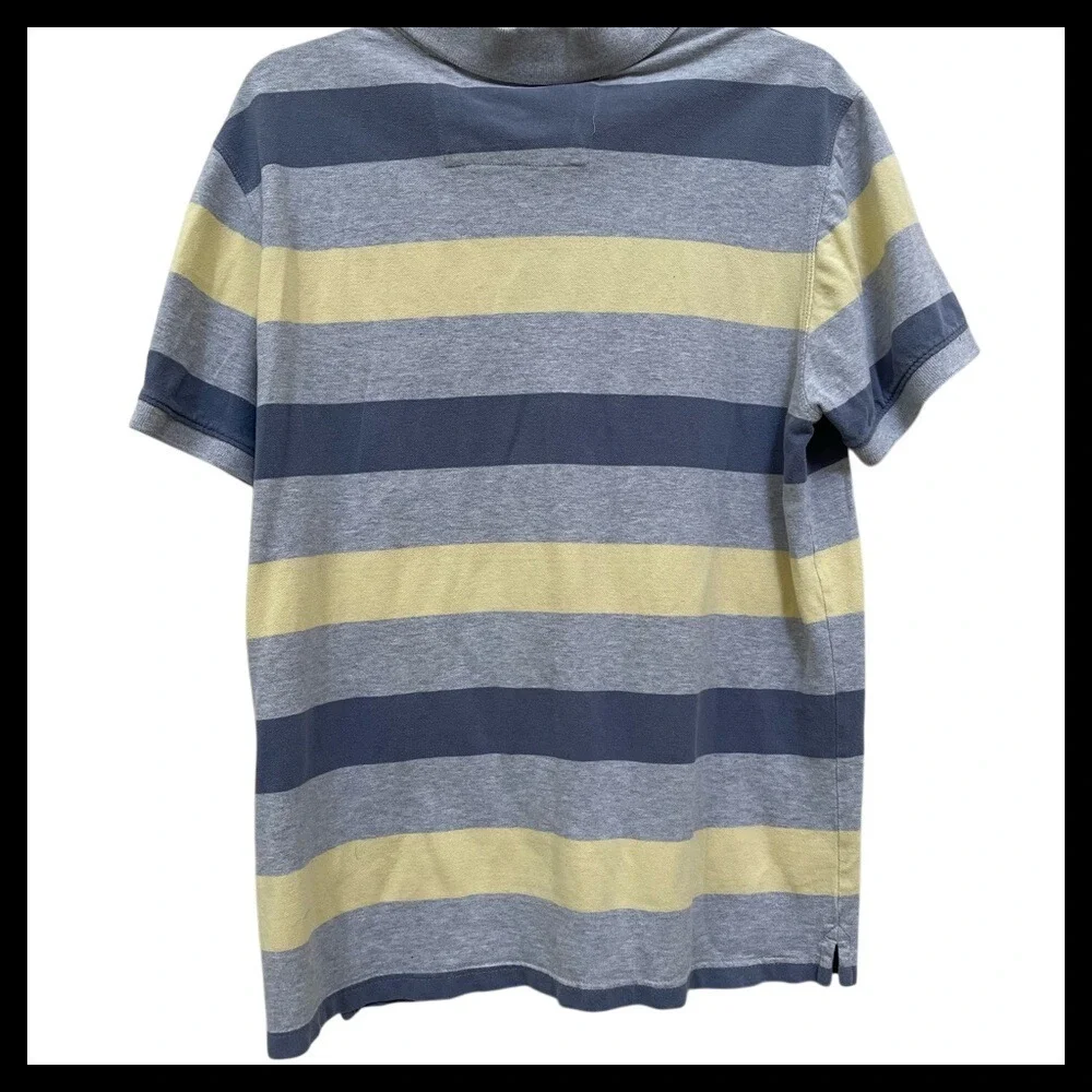 Banana Republic Mens Polo Shirt Striped Gray Blue Yellow Short Sleeve